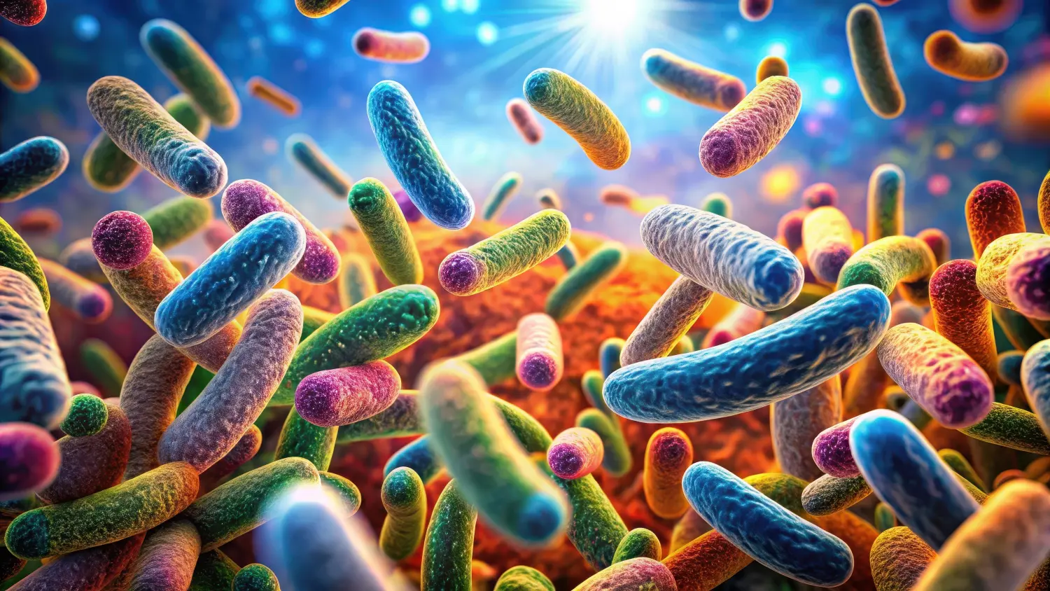 Nahaufnahme Makro von Darmbakterien und Mikroben, Darm, Bakterien, Mikroben, Nahaufnahme, Makro, Mikrobiom, Gesundheit